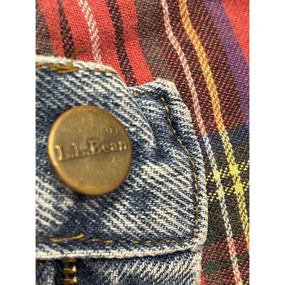 Vintage LL Bean 40x30 Flannel Lined Jeans Blue Denim USA Worn Red Plaid Winter - Picture 4 of 14